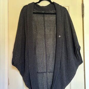 Prana Open Weave Gray Cocoon Cardigan with Snap - L - Good Condition